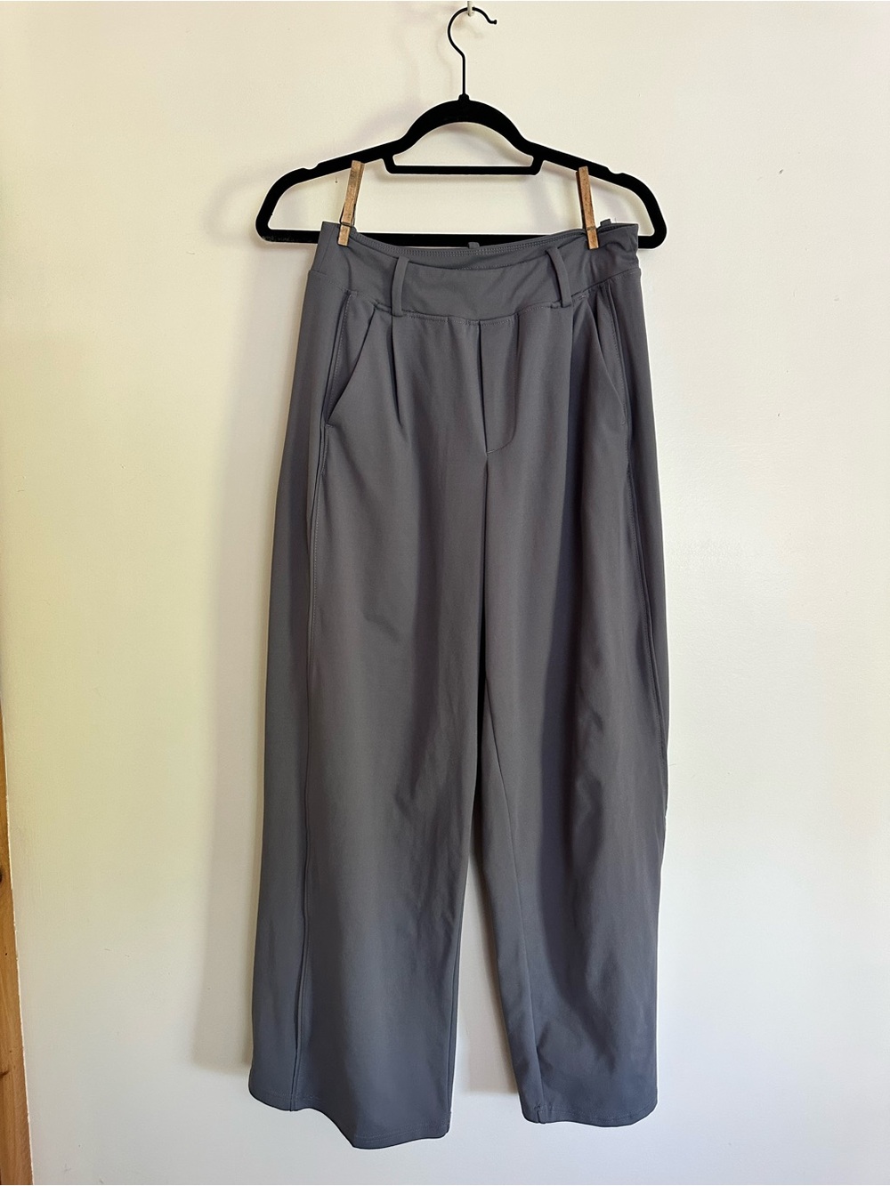 Apana Gray Wide-Leg Trousers with Pleated Waist